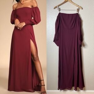 Feel the Romance Burgundy Off-the-Shoulder Maxi Dress NWOT